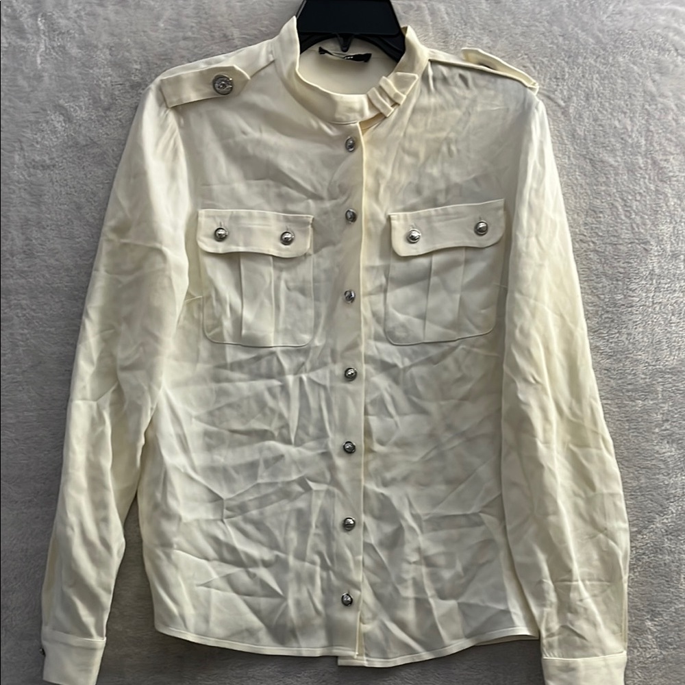 Versus Versace Cream Top Womans Small Long Sleeve Button Up Beige